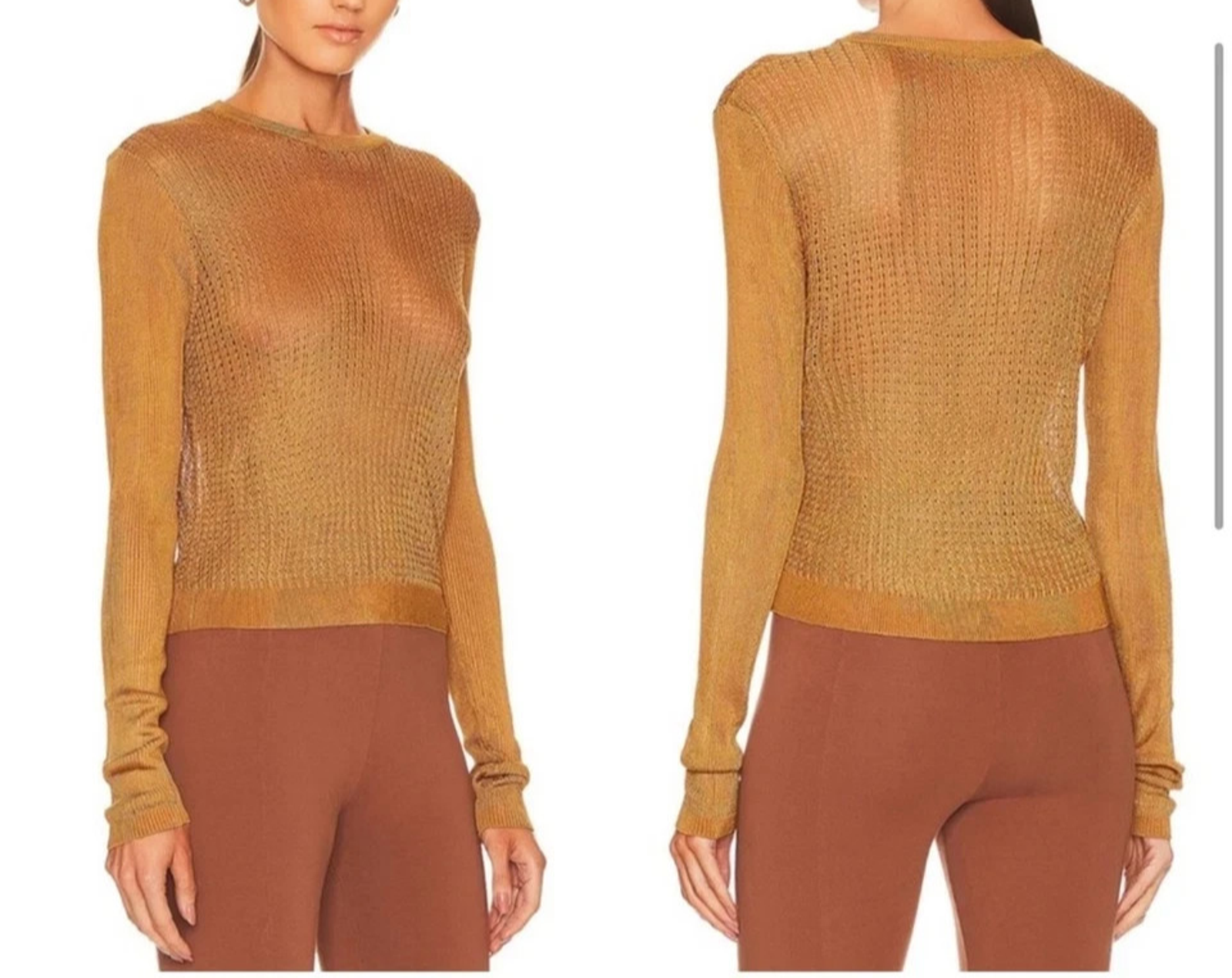 Nwt Free People H20 Crew Sheer Pullover Top Sweater Tiger Eye Size Large